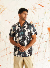 Classic Floral Printed Spread Collar Cotton Curved Casual Shirt-SF-940Teal
